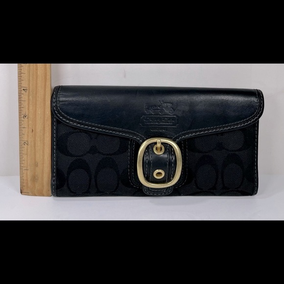 Coach Bleecker Tattersall Black Signature Clutch Wallet- Lightly Distressed - Picture 9 of 15